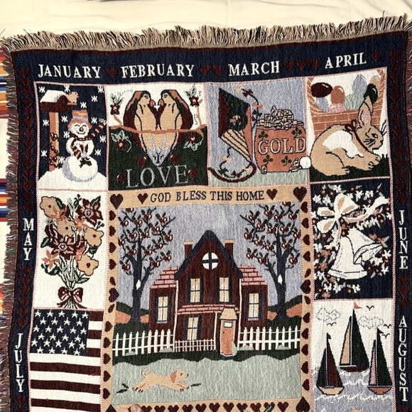 God Bless This Home Calendar 12 Months Tapestry Throw Blanket  Holidays - Picture 2 of 8